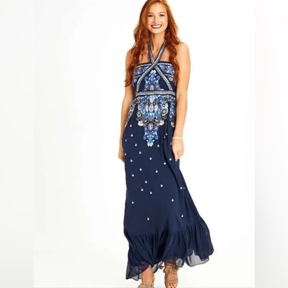 NWOT Altar’d State Embroidery Halter Maxi Dress